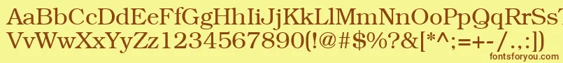 フォントLibrarianRegular – 茶色の文字が黄色の背景にあります。