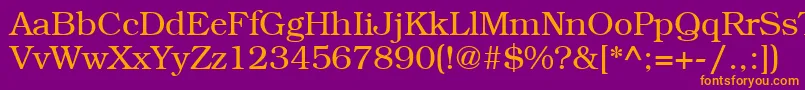 LibrarianRegular-fontti – oranssit fontit violetilla taustalla