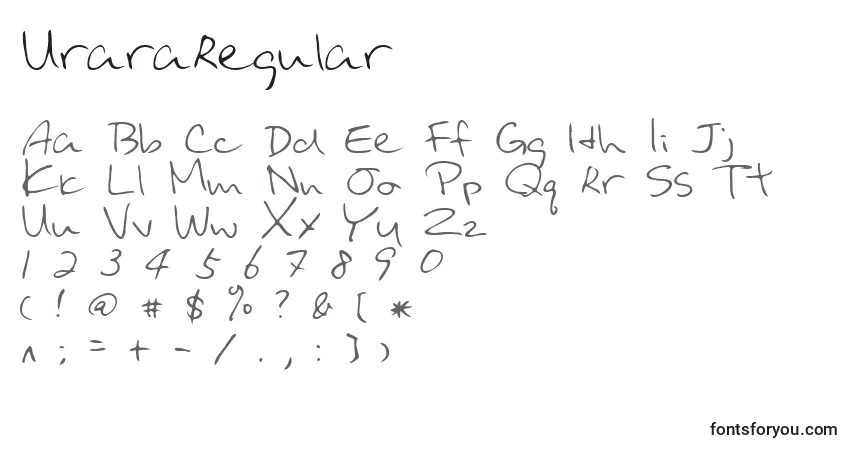 Czcionka UraraRegular – alfabet, cyfry, specjalne znaki