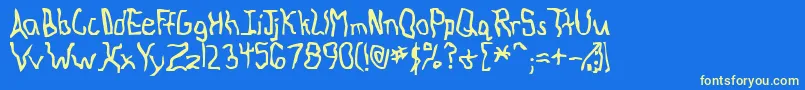 KnockedAround-Schriftart – Gelbe Schriften auf blauem Hintergrund