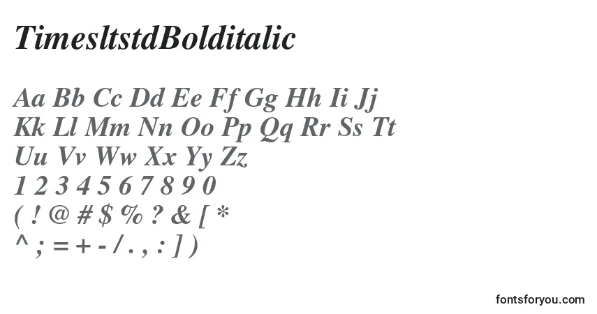 Czcionka TimesltstdBolditalic – alfabet, cyfry, specjalne znaki