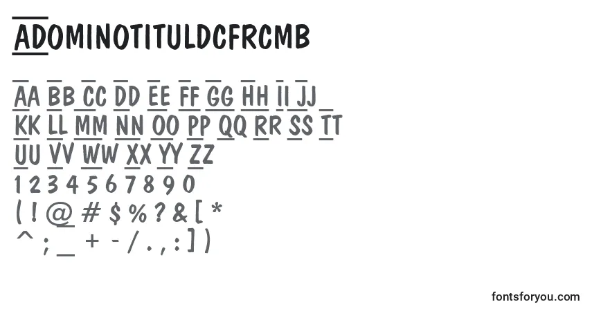 A fonte ADominotituldcfrcmb – alfabeto, números, caracteres especiais