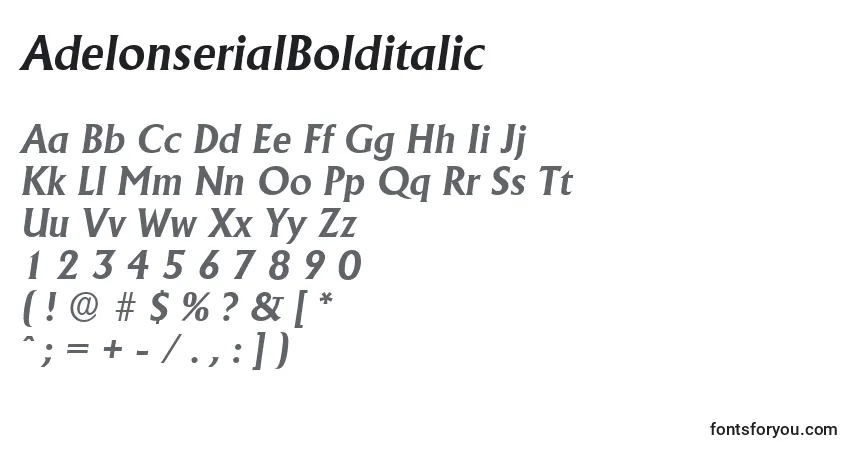 Schriftart AdelonserialBolditalic – Alphabet, Zahlen, spezielle Symbole