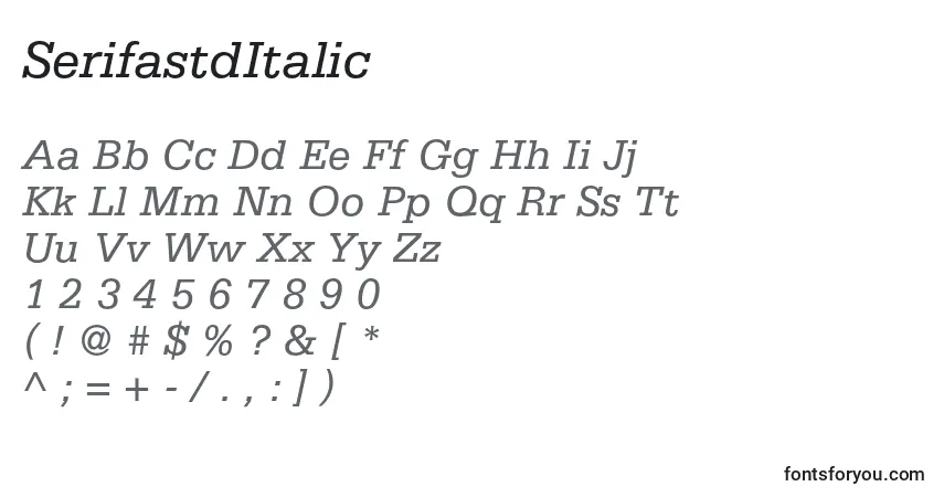 Шрифт SerifastdItalic – алфавит, цифры, специальные символы