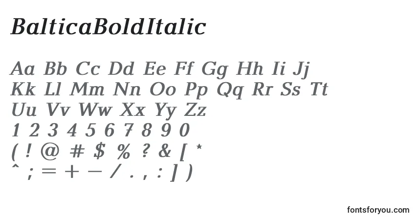 Schriftart BalticaBoldItalic – Alphabet, Zahlen, spezielle Symbole