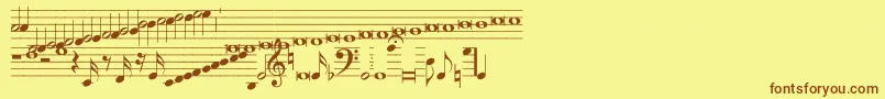 フォントHymnus212 – 茶色の文字が黄色の背景にあります。