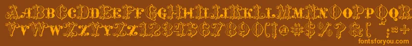 MavericksLuckKqs-Schriftart – Orangefarbene Schriften auf braunem Hintergrund