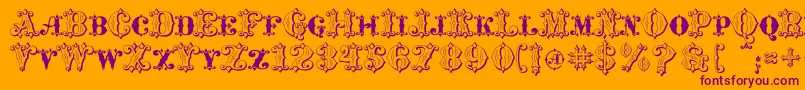 MavericksLuckKqs-fontti – violetit fontit oranssilla taustalla