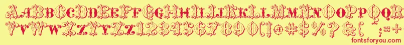 MavericksLuckKqs-Schriftart – Rote Schriften auf gelbem Hintergrund