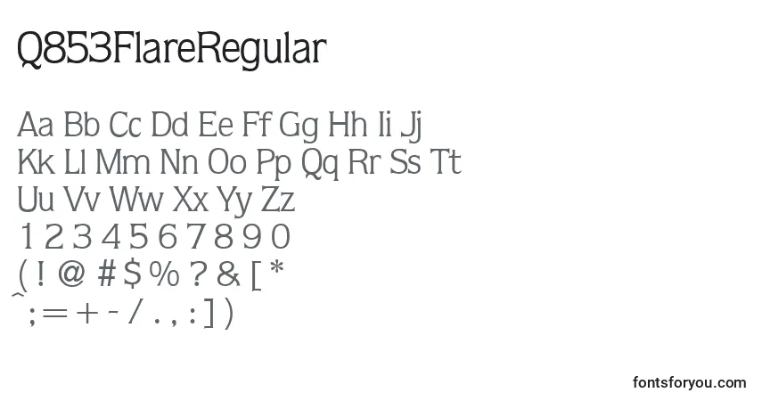 A fonte Q853FlareRegular – alfabeto, números, caracteres especiais