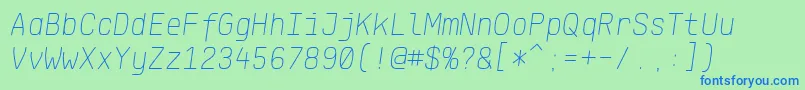 Шрифт KlartextMonoThinItalic – синие шрифты на зелёном фоне