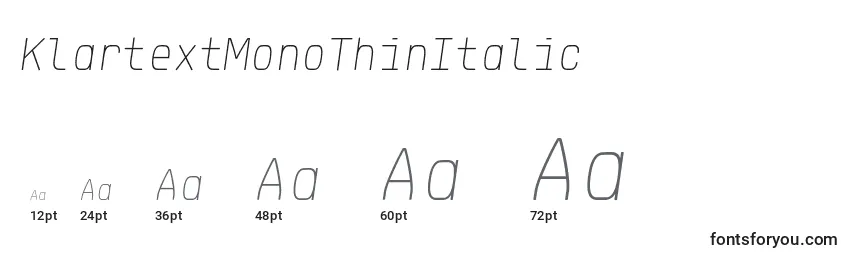 Размеры шрифта KlartextMonoThinItalic
