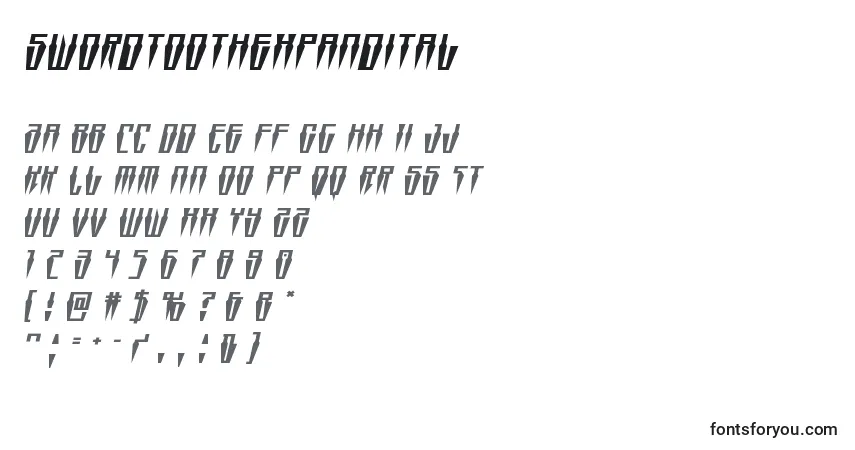 Schriftart Swordtoothexpandital – Alphabet, Zahlen, spezielle Symbole
