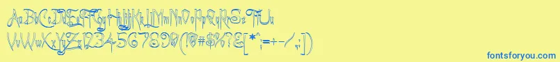 フォントACharmingFontOutline – 青い文字が黄色の背景にあります。