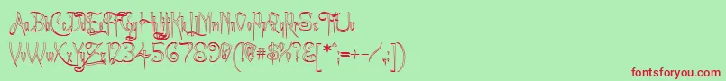 フォントACharmingFontOutline – 赤い文字の緑の背景