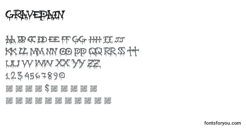 Шрифт Gravepain – алфавит, цифры, специальные символы