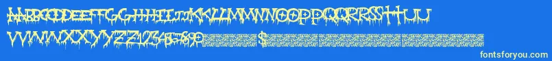 Gravepain-Schriftart – Gelbe Schriften auf blauem Hintergrund