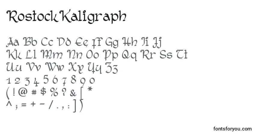 RostockKaligraph-fontti – aakkoset, numerot, erikoismerkit