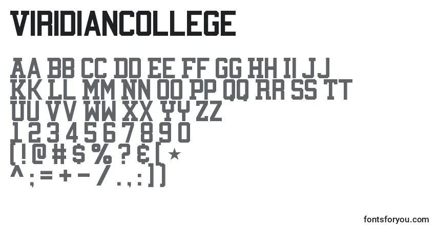 Czcionka ViridianCollege – alfabet, cyfry, specjalne znaki
