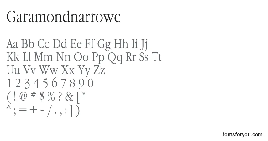 Garamondnarrowc-fontti – aakkoset, numerot, erikoismerkit
