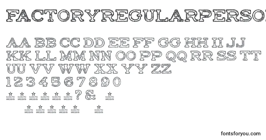 Schriftart FactoryRegularPersonalUse – Alphabet, Zahlen, spezielle Symbole