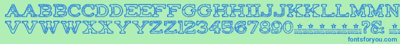FactoryRegularPersonalUse-fontti – siniset fontit vihreällä taustalla