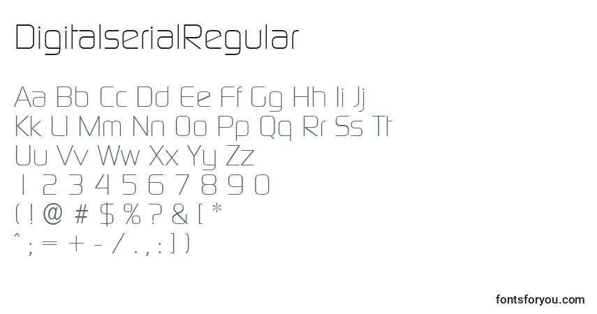 Czcionka DigitalserialRegular – alfabet, cyfry, specjalne znaki