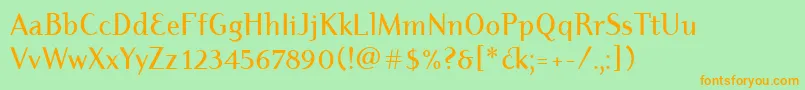 DyadisItcMedium-Schriftart – Orangefarbene Schriften auf grünem Hintergrund