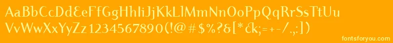 DyadisItcMedium-Schriftart – Gelbe Schriften auf orangefarbenem Hintergrund