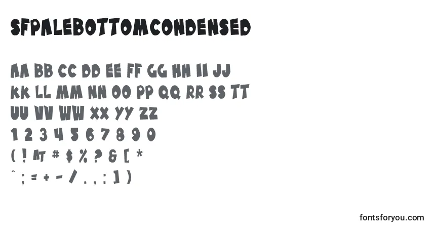 Czcionka SfPaleBottomCondensed – alfabet, cyfry, specjalne znaki