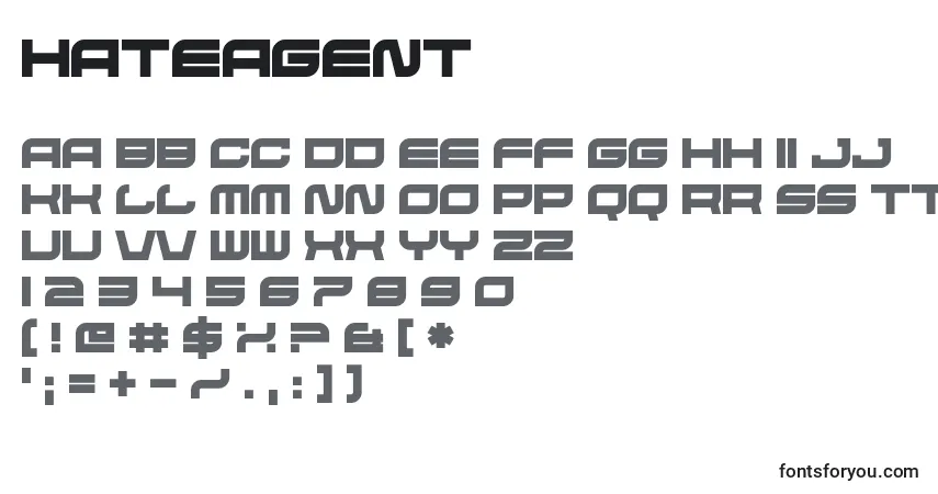 Schriftart HateAgent – Alphabet, Zahlen, spezielle Symbole