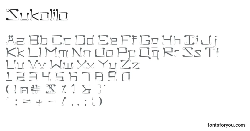 Czcionka Sukolilo – alfabet, cyfry, specjalne znaki