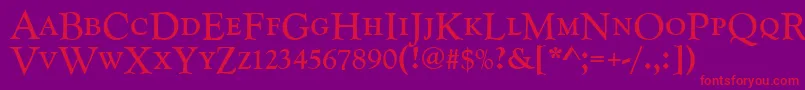 Goudycatdcdreg-Schriftart – Rote Schriften auf violettem Hintergrund