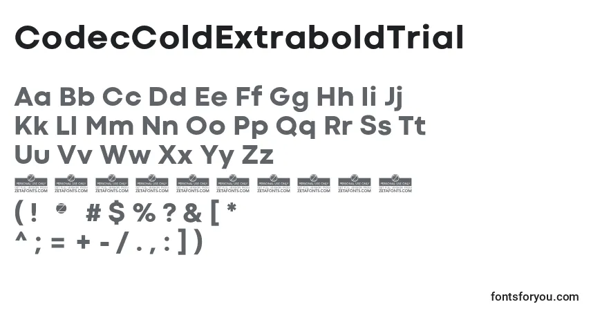 Czcionka CodecColdExtraboldTrial – alfabet, cyfry, specjalne znaki