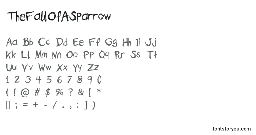 Czcionka TheFallOfASparrow – alfabet, cyfry, specjalne znaki