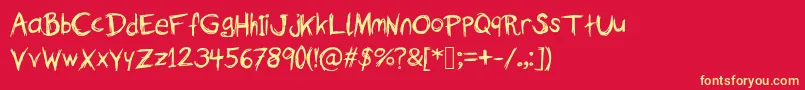 TheFallOfASparrow-Schriftart – Gelbe Schriften auf rotem Hintergrund