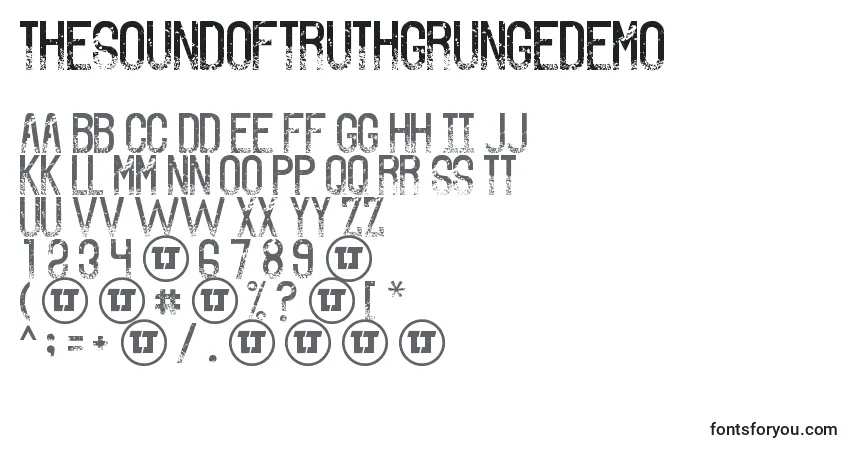Czcionka TheSoundOfTruthGrungeDemo – alfabet, cyfry, specjalne znaki