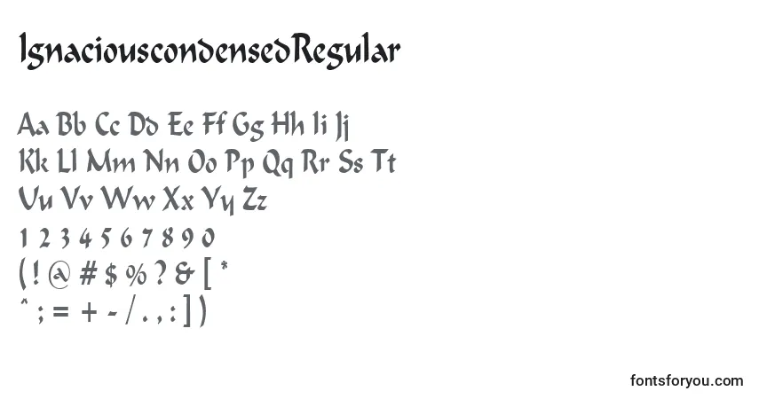 A fonte IgnaciouscondensedRegular – alfabeto, números, caracteres especiais