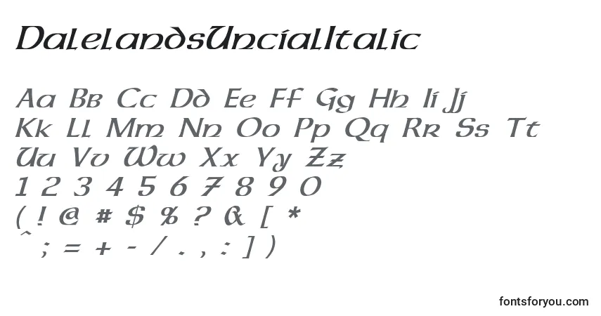 Schriftart DalelandsUncialItalic – Alphabet, Zahlen, spezielle Symbole