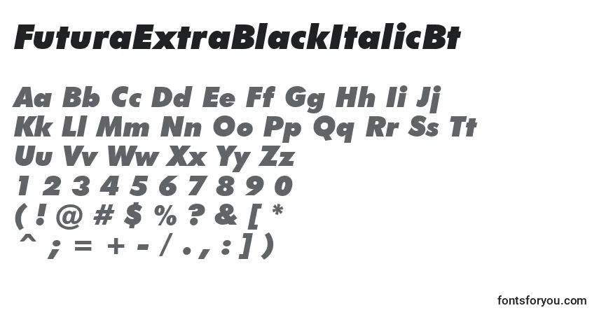 Czcionka FuturaExtraBlackItalicBt – alfabet, cyfry, specjalne znaki