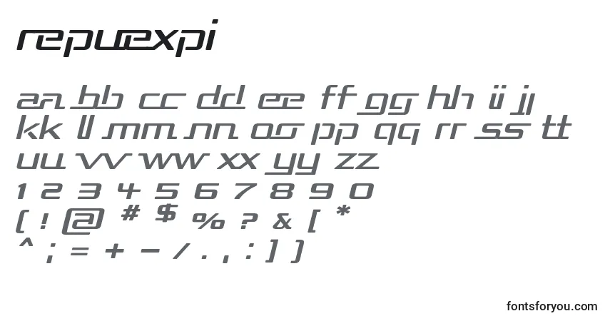 Schriftart Repuexpi – Alphabet, Zahlen, spezielle Symbole