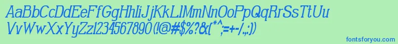 GabrielSerifCondensedItalic-fontti – siniset fontit vihreällä taustalla