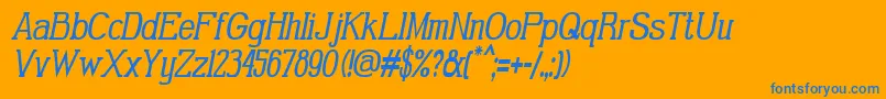 GabrielSerifCondensedItalic-Schriftart – Blaue Schriften auf orangefarbenem Hintergrund