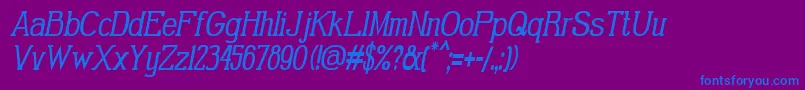 GabrielSerifCondensedItalic-Schriftart – Blaue Schriften auf violettem Hintergrund
