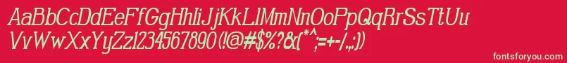 GabrielSerifCondensedItalic-fontti – vihreät fontit punaisella taustalla
