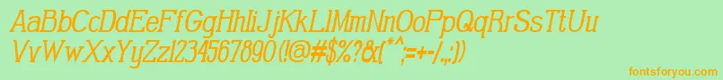 GabrielSerifCondensedItalic-fontti – oranssit fontit vihreällä taustalla