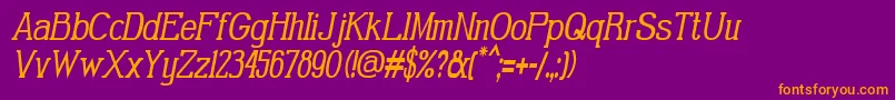 GabrielSerifCondensedItalic-Schriftart – Orangefarbene Schriften auf violettem Hintergrund