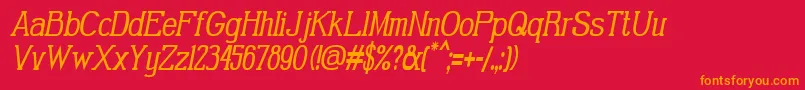 GabrielSerifCondensedItalic-fontti – oranssit fontit punaisella taustalla