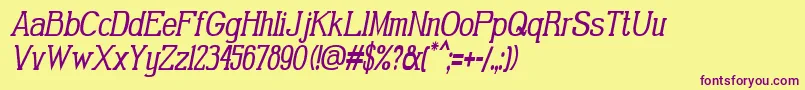 GabrielSerifCondensedItalic-fontti – violetit fontit keltaisella taustalla
