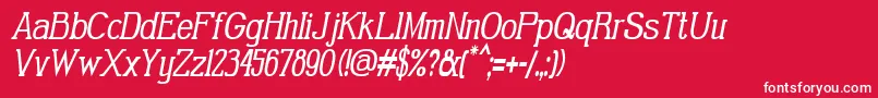 GabrielSerifCondensedItalic-fontti – valkoiset fontit punaisella taustalla